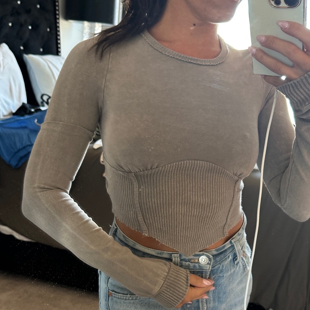 Stylish Taupe Long Sleeve Women's Top